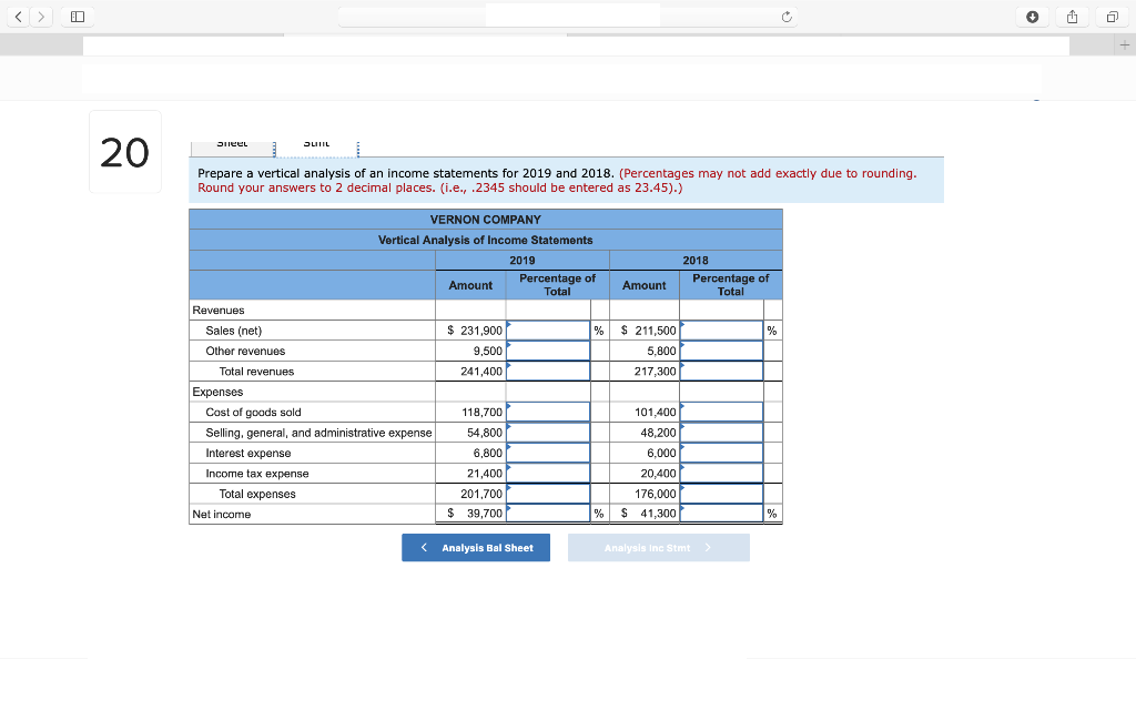 Solved 20 Required Prepare A Vertical Analysis Of Both The Chegg