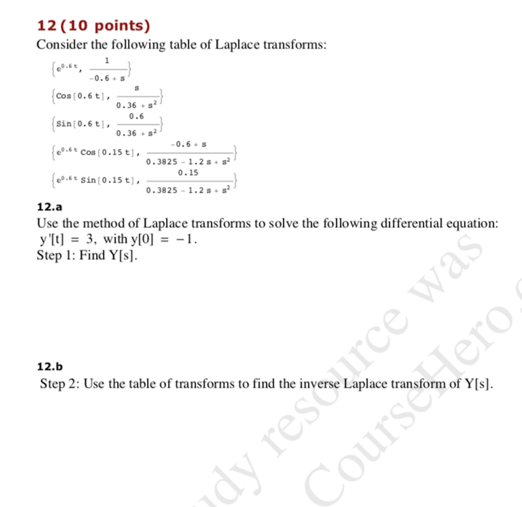 Solved 12 (10 points) Consider the following table of | Chegg.com