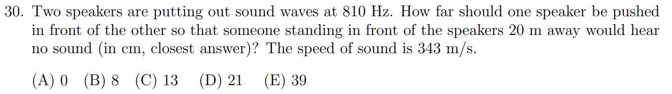 Solved 30. Two speakers are putting out sound waves at 810 | Chegg.com