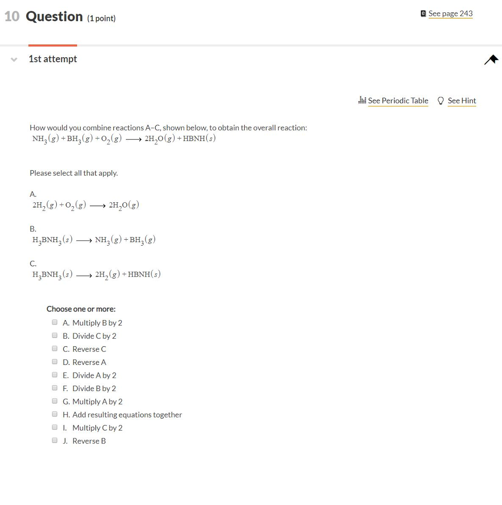 Solved 10 Question (1 point) a See page 243 1st attempt See | Chegg.com