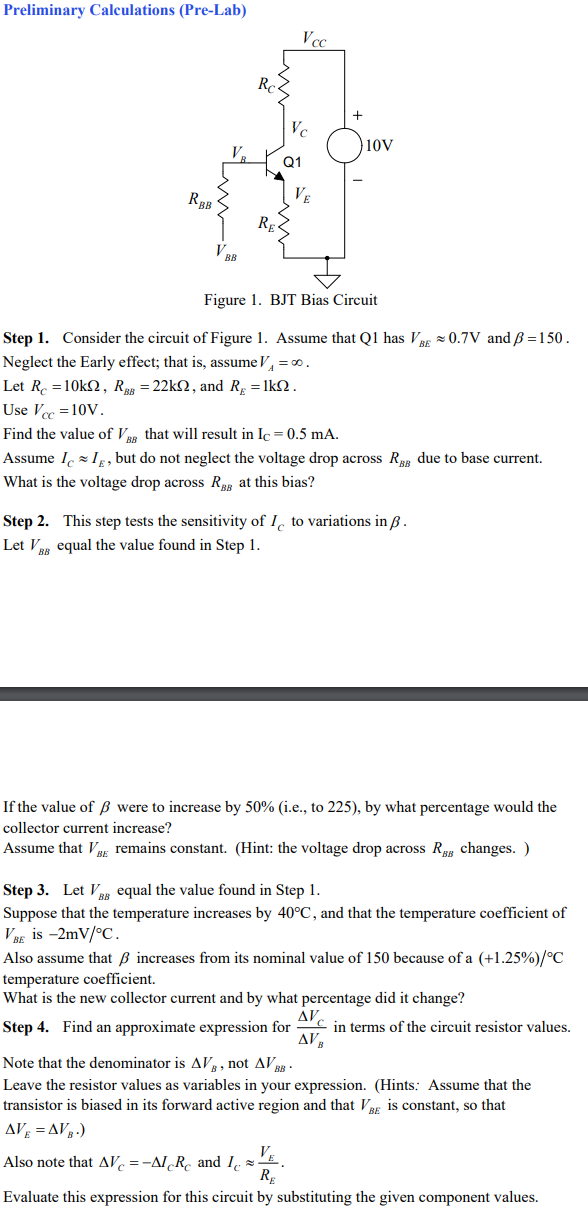 Preliminary Calculations (Pre-Lab) Step 1. Consider | Chegg.com