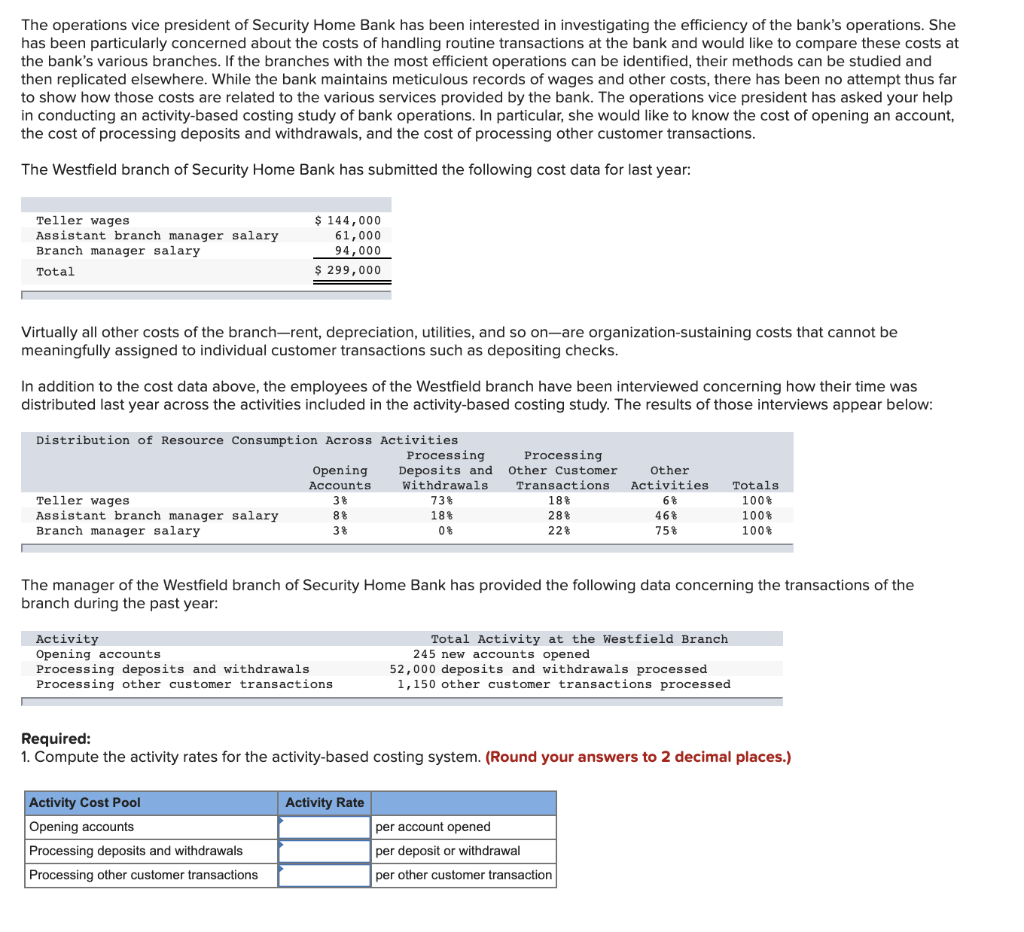 Solved The operations vice president of Security Home Bank