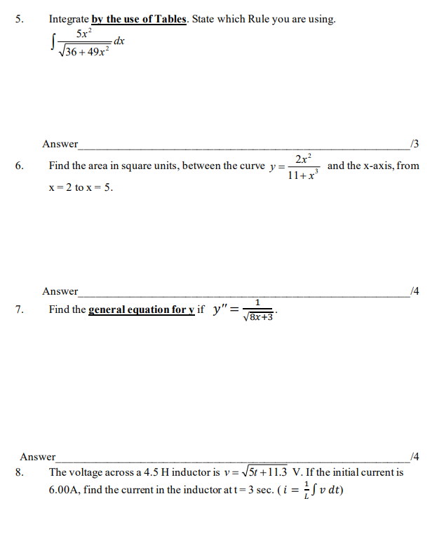 Solved 5. Integrate by the use of Tables. State which Rule | Chegg.com