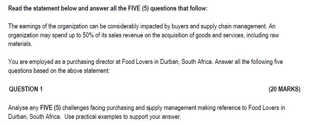 Solved Read the statement below and answer all the FIVE (5) | Chegg.com
