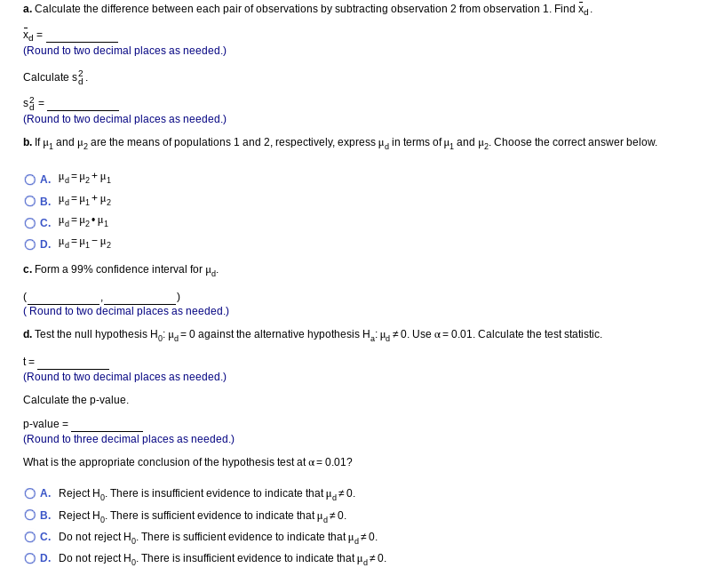 Solved a. Calculate the difference between each pair of | Chegg.com