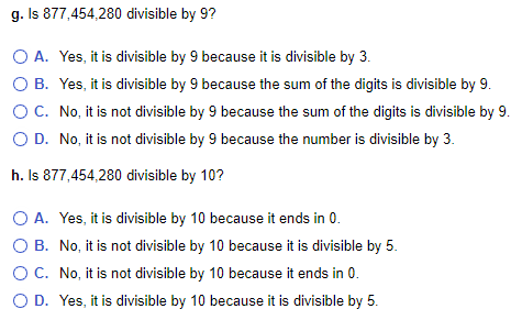 Solved g. Is 877,454,280 divisible by 9 ? A. Yes, it is | Chegg.com