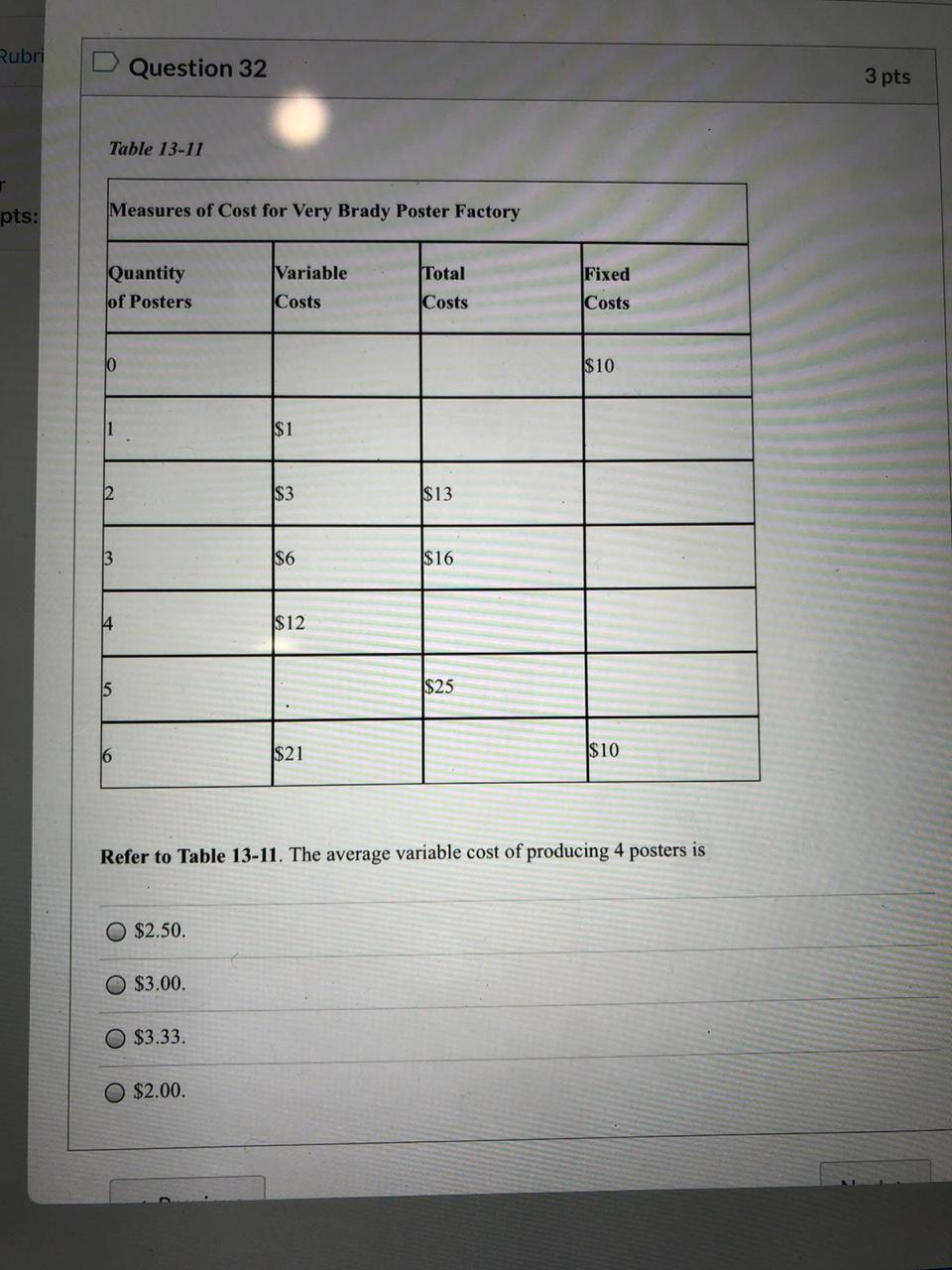 Solved Rubri D Question 32 3 Pts Table 13 11 Pts Measures Chegg