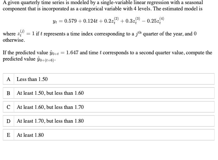 Solved a given quarterly time series is modeled by a chegg