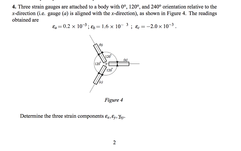 Solved 4. Three strain gauges are attached to a body with | Chegg.com
