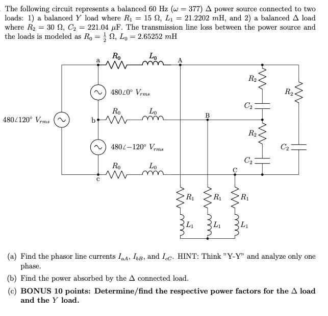 Solved The Following Circuit Represents A Balanced 60 Hz (w | Chegg.com