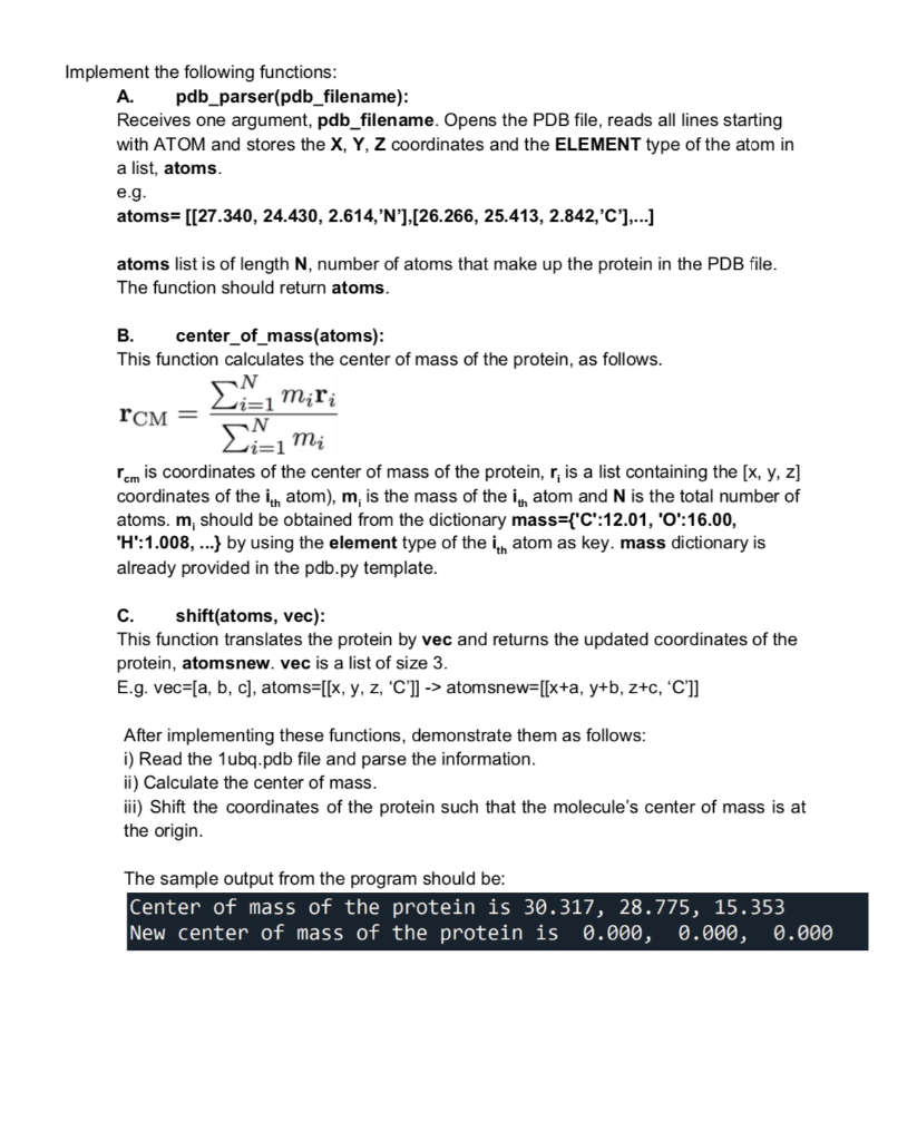 Solved Q2: Protein Center of Mass Calculation - 35 pts The | Chegg.com