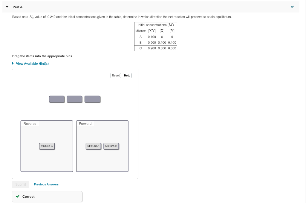 Part A Based on a K. value of 0.240 and the initial | Chegg.com