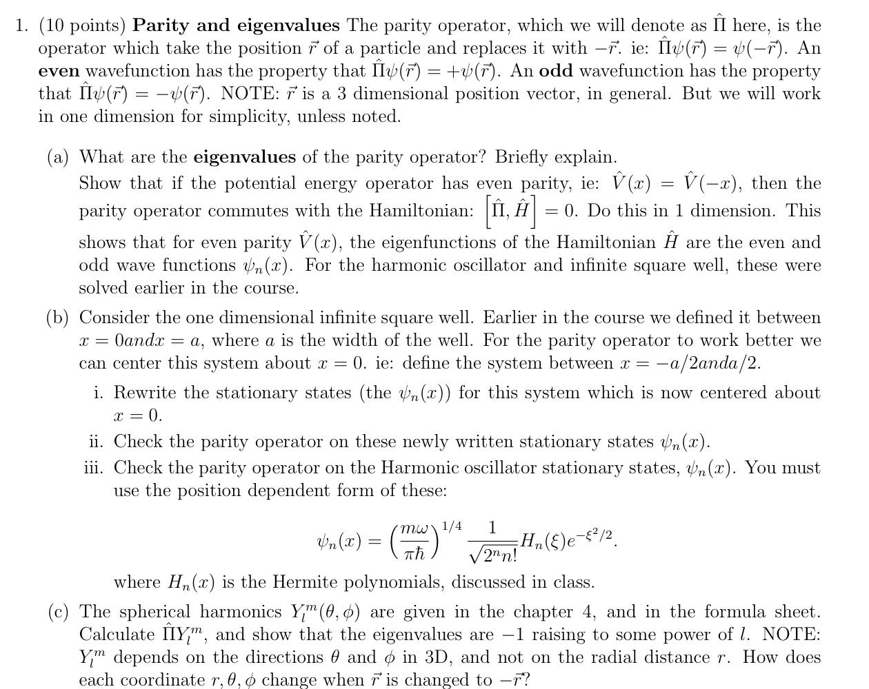 Solved 1 10 Points Parity And Eigenvalues The Parity O Chegg Com