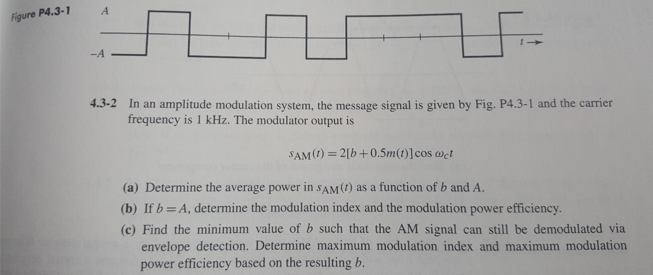 Solved A Figure P4.3-1 -A 4.3-2 In an amplitude modulation | Chegg.com