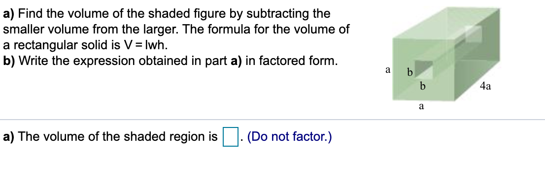 Solved a) Find the volume of the shaded figure by | Chegg.com