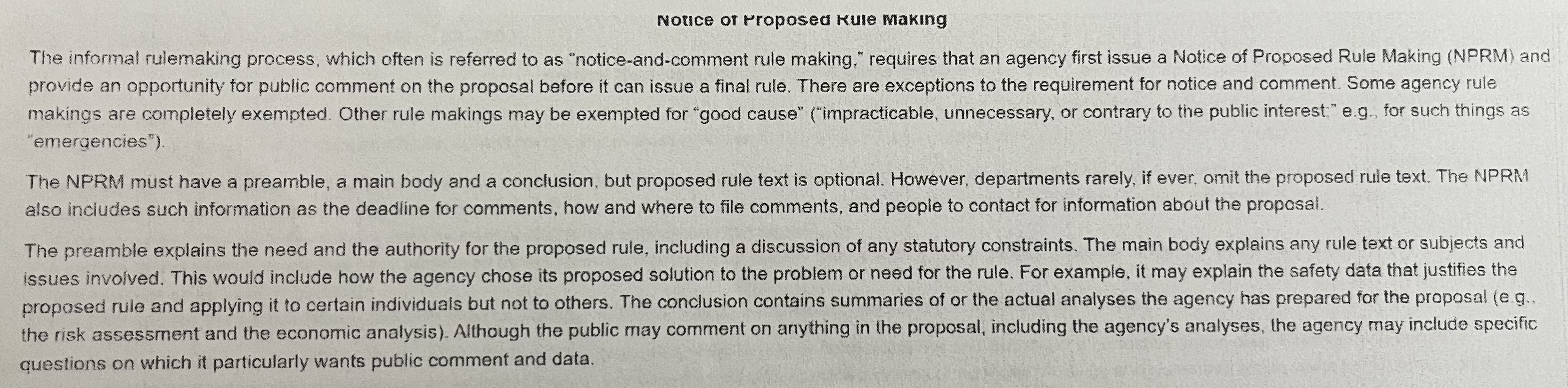 Norice or rroposed Kule making
The informal rulemaking process, which often is referred to as notice-and-comment rule making