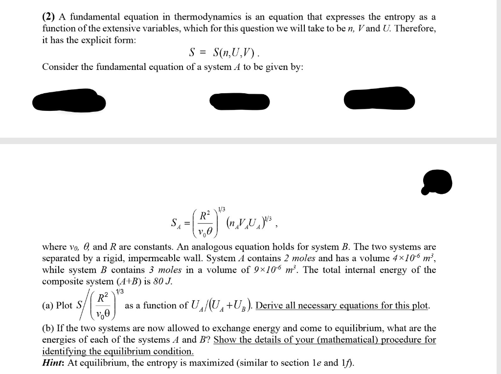 2 A Fundamental Equation In Thermodynamics Is An Chegg Com