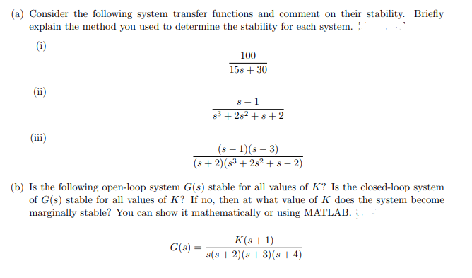 Solved (a) Consider the following system transfer functions | Chegg.com