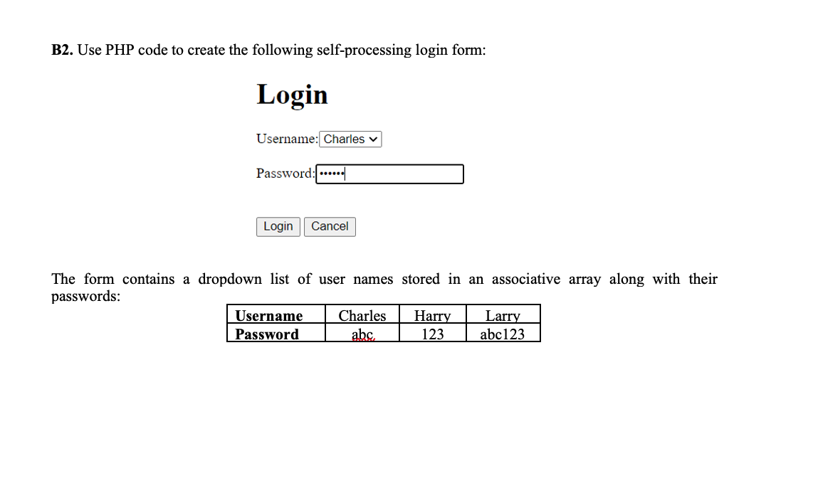 Solved B2. Use PHP code to create the following | Chegg.com