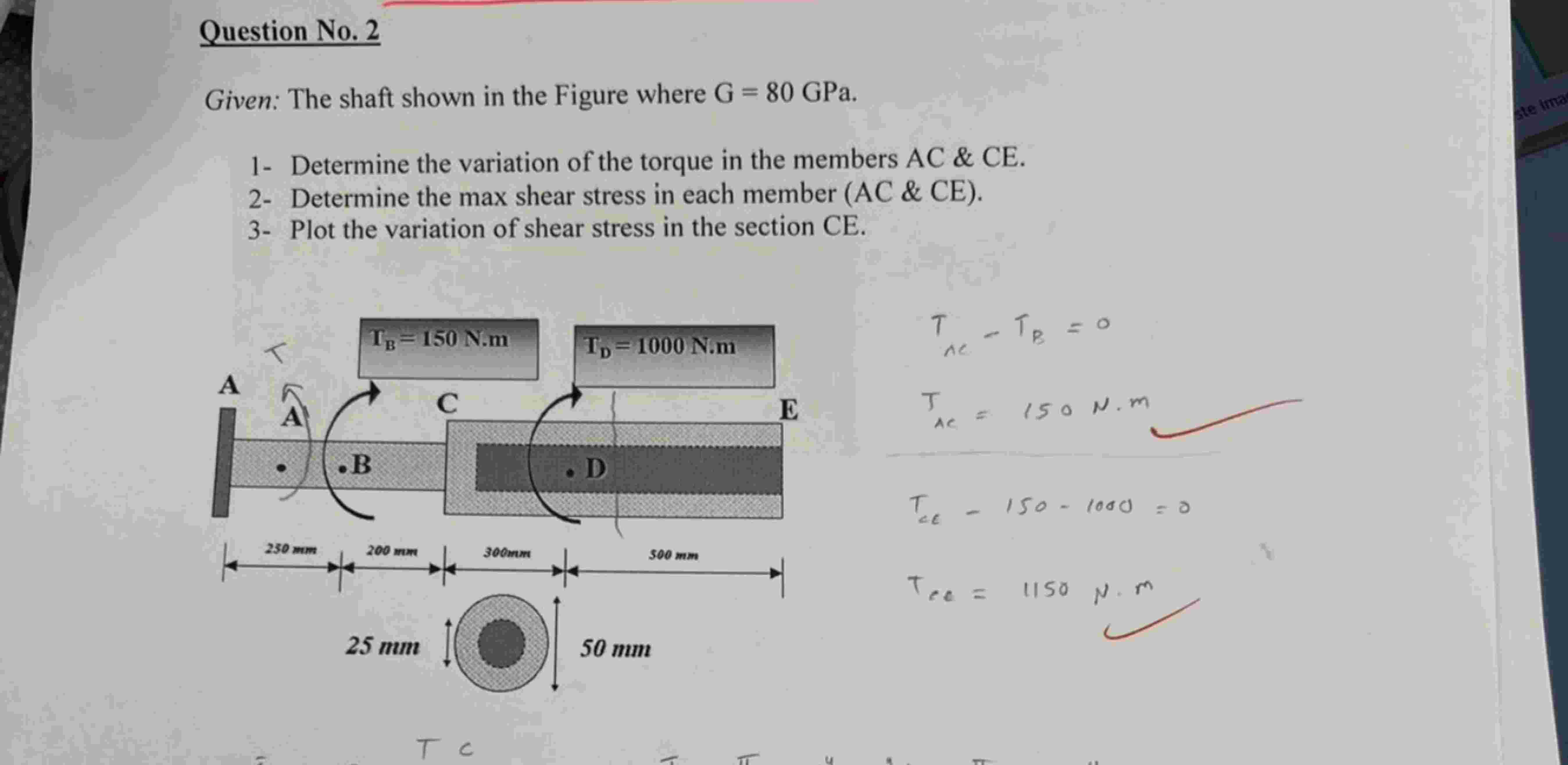 Solved Question No. 2Given: The shaft shown in ﻿the Figure | Chegg.com
