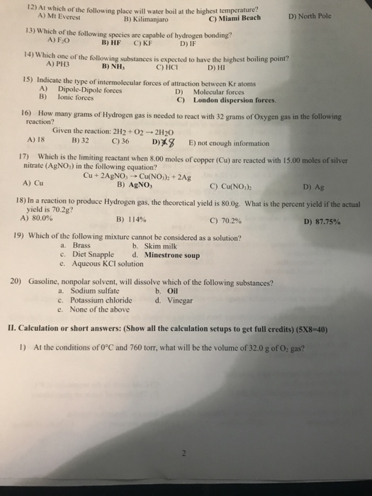 Solved (I atm - 760 torr- 760 mmHg: R-0.0821 L atm/K mol) 1) | Chegg.com