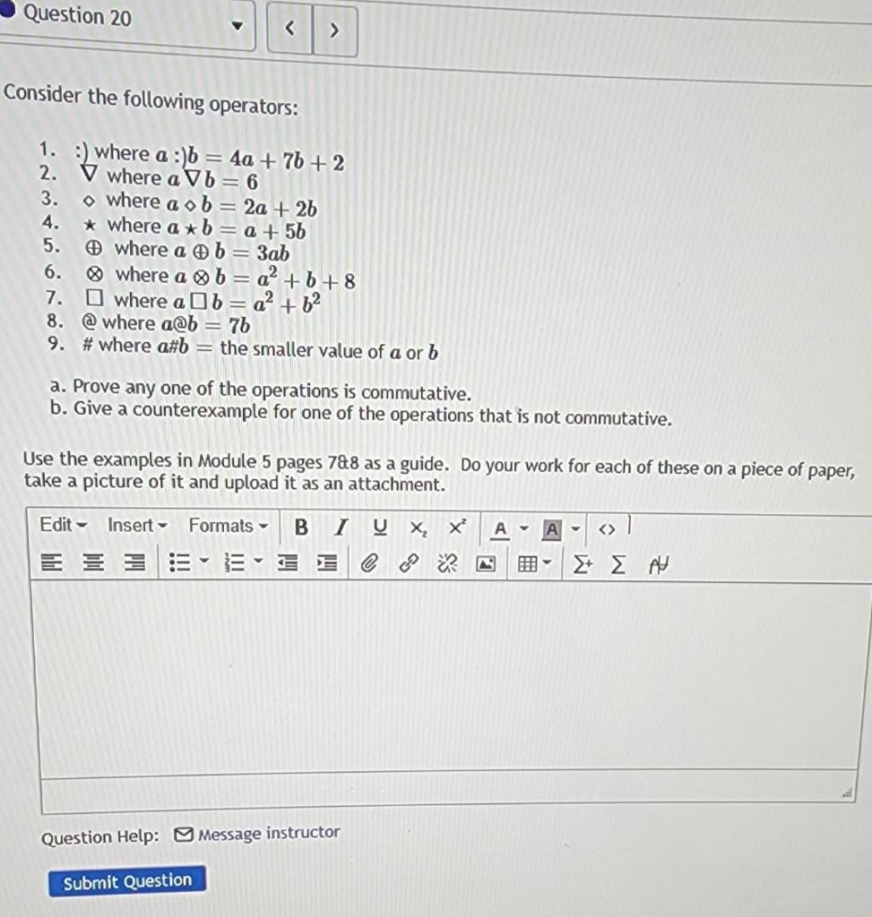 Solved Question 20 Consider the following operators: 1. :) | Chegg.com