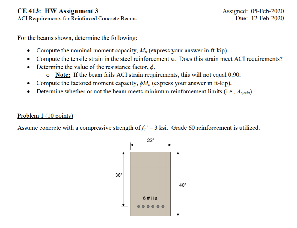 Solved CE 413: HW Assignment 3 ACI Requirements for | Chegg.com