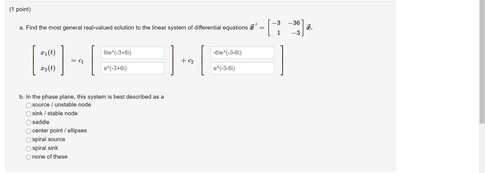 Solved 1 Point Match Each Linear System With One Of The Chegg Com