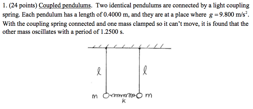 Solved 1. (24 Points) Coupled Pendulums. Two Identical | Chegg.com