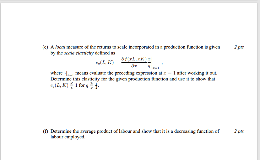 Solved 11 pts 1. Consider the production function given by | Chegg.com