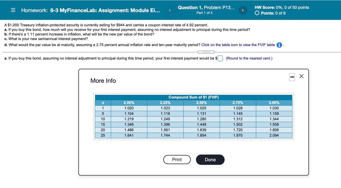 Solved Homework: 8-3 MyFinanceLab: Assignment: Module Ei... | Chegg.com