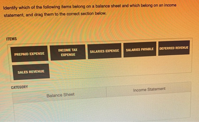 identify which items belong on the balance sheet multiple choice