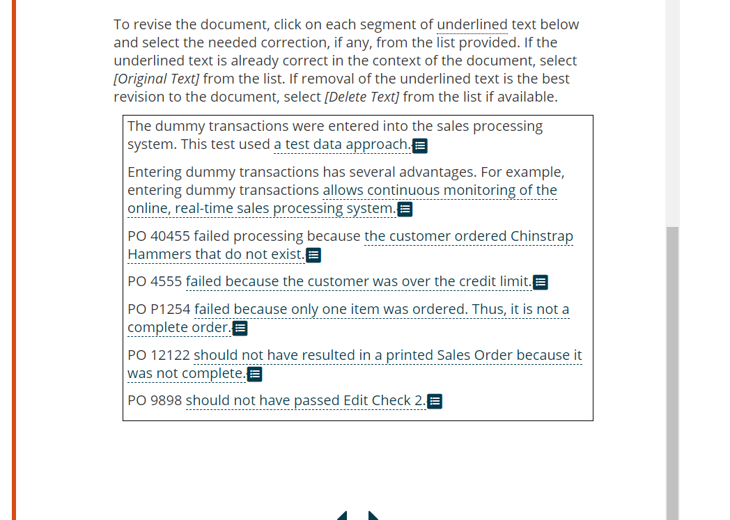 To revise the document, click on each segment of