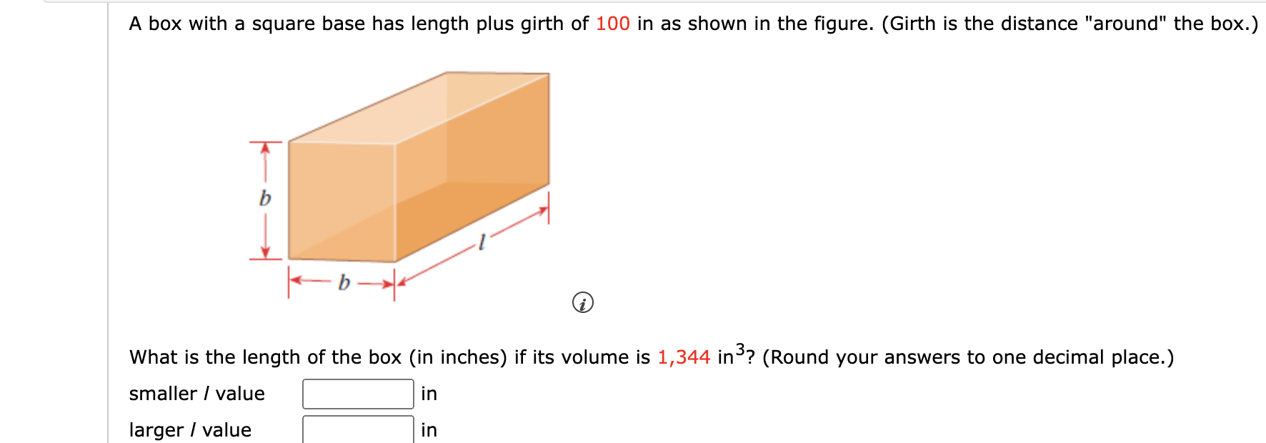 Solved A box with a square base has length plus girth of 100 | Chegg.com