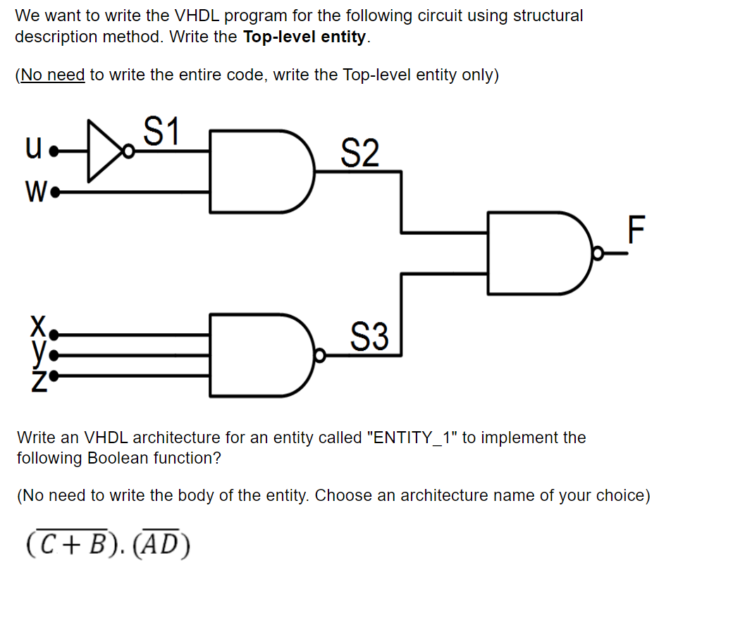 Solved We want to write the VHDL program for the following | Chegg.com