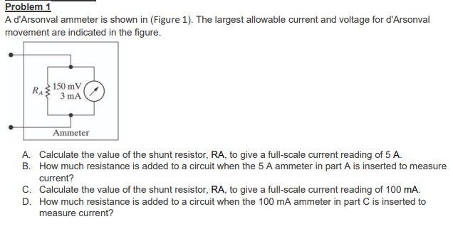 Solved Problem 1 A D'Arsonval Ammeter Is Shown In (Figure | Chegg.com