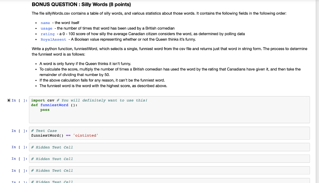 Solved BONUS QUESTION : Silly Words (8 points) The file | Chegg.com
