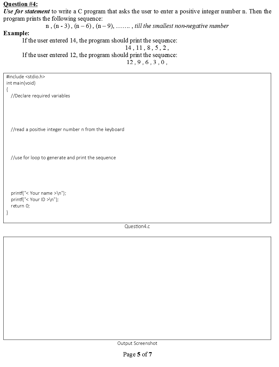 Solved Question #4: Use for statement to write a C program | Chegg.com