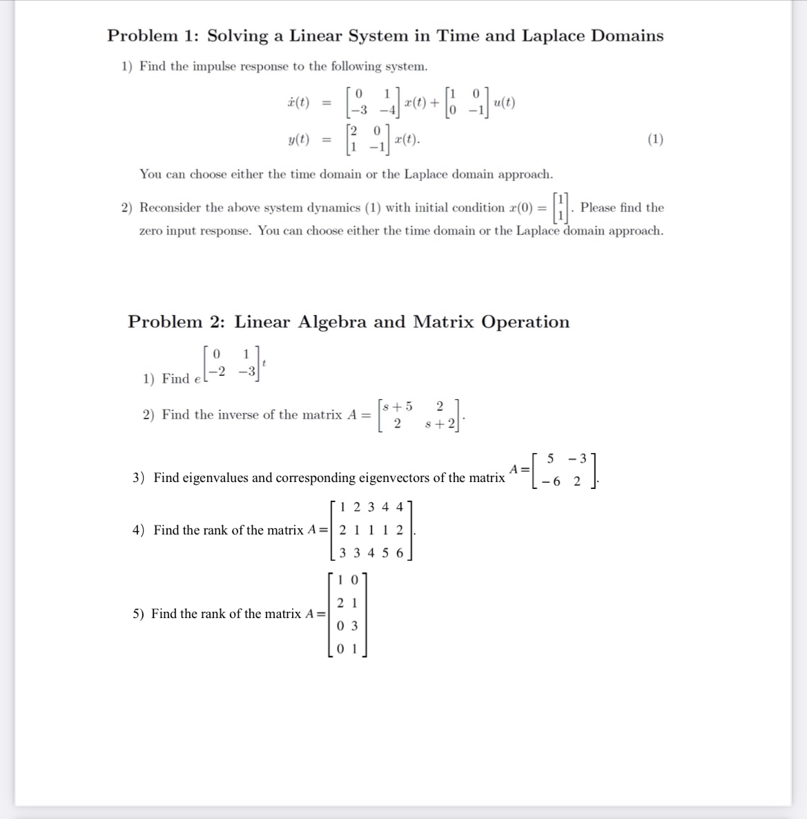 Solved Problem 1: Solving a Linear System in Time and | Chegg.com