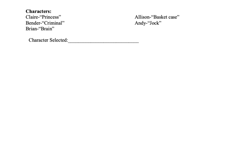 Solved The Breakfast Club Adolescent Development Assignment