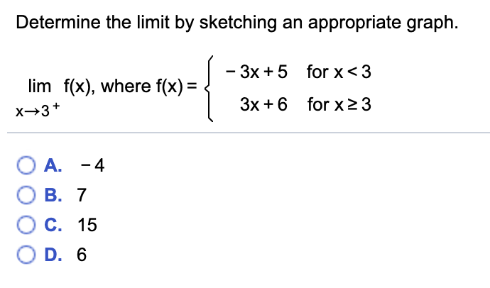 Solved Determine the limit by sketching an appropriate graph | Chegg.com