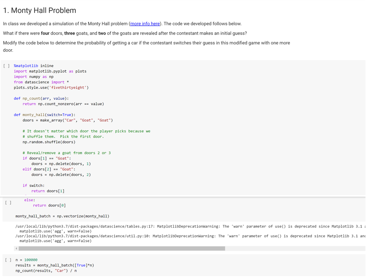 Solved 1. Monty Hall Problem In Class We Developed A | Chegg.com