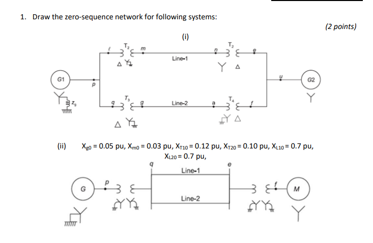 Solved 1. Draw the zero-sequence network for following | Chegg.com