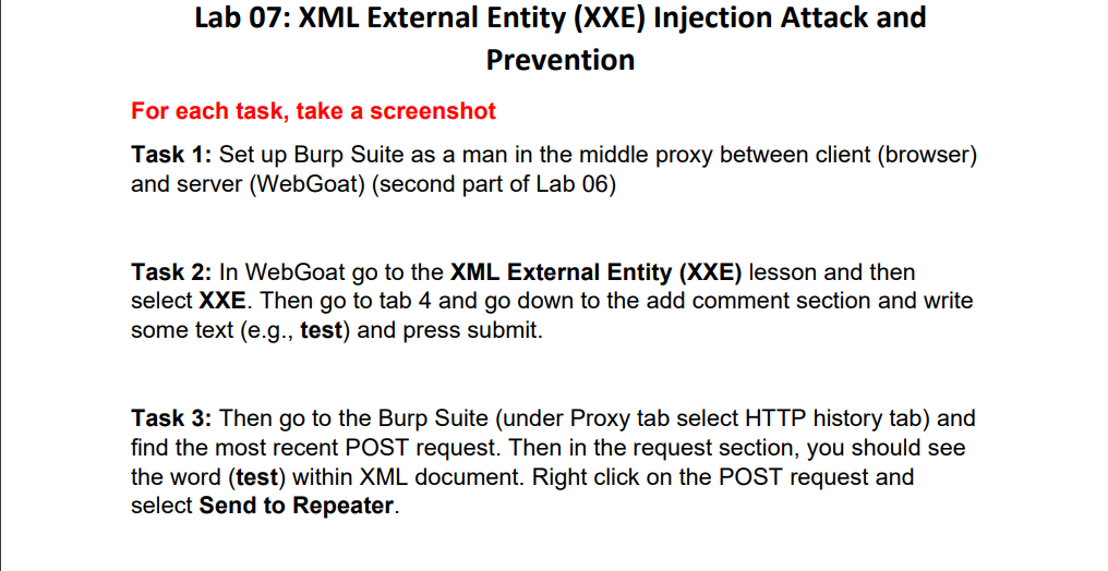 Solved Lab 07: XML External Entity (XXE) Injection Attack | Chegg.com