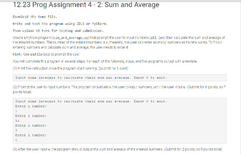 Solved 12.23 Prog Assignment 4 - 2: Sum and Average Download | Chegg.com