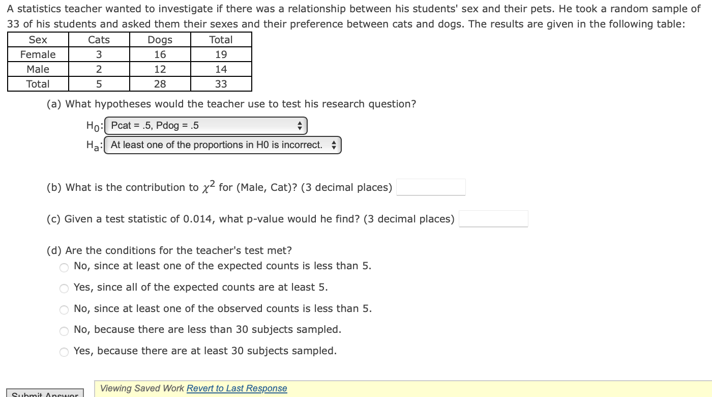 Solved A statistics teacher wanted to investigate if there | Chegg.com