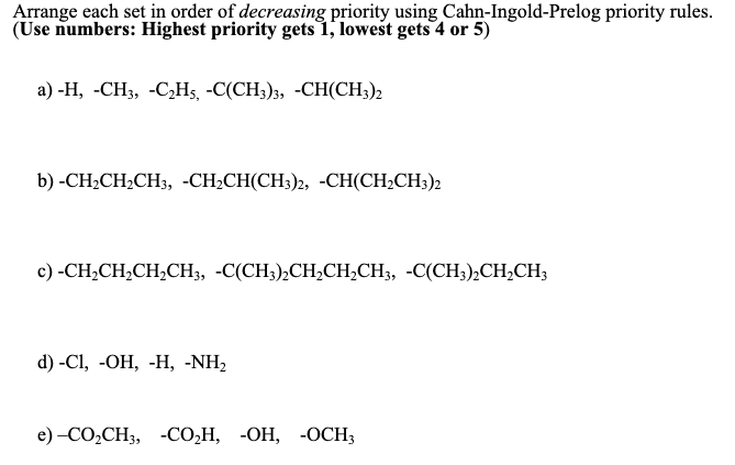 Solved Arrange each set in order of decreasing priority | Chegg.com