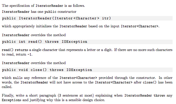 Solved 6. (30 points) Write class IteratorReader, which | Chegg.com