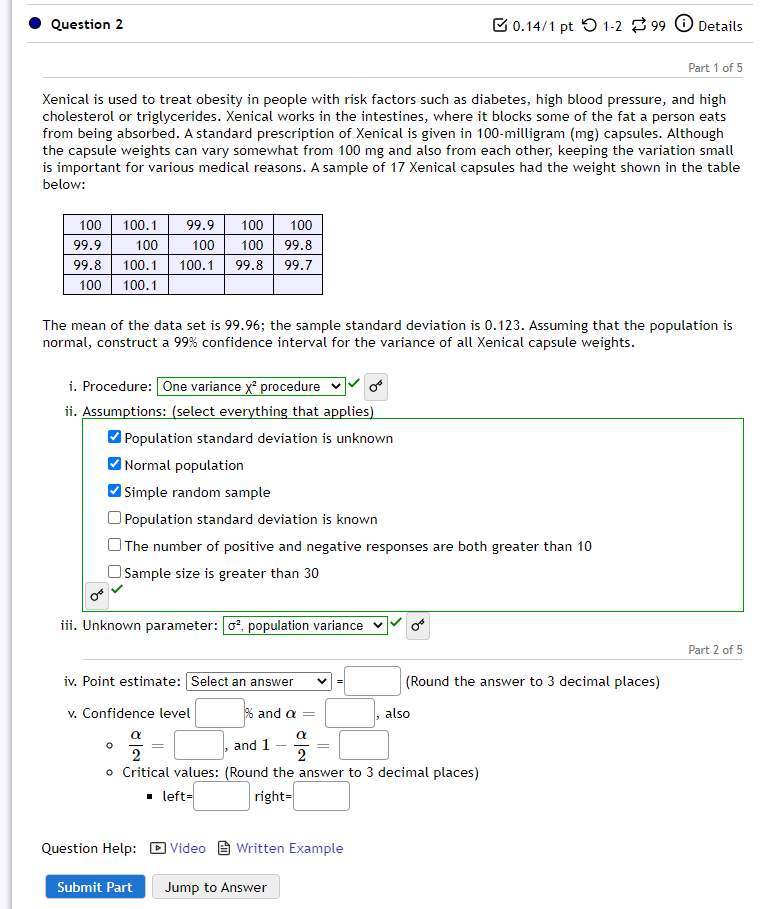 Solved Question 2 0.14/1 pt 1-2 99 Details Part 1 of 5 | Chegg.com