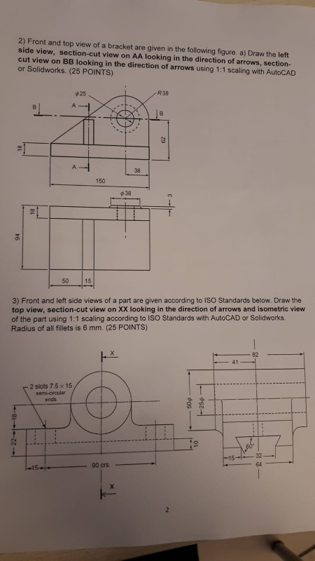 Solved 2) Front and top view of a bracket are given in the | Chegg.com